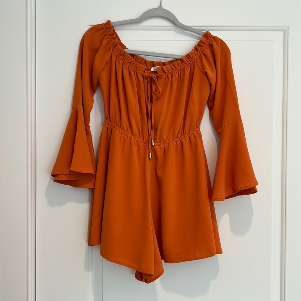Orange Romper Size S Bell Sleeves